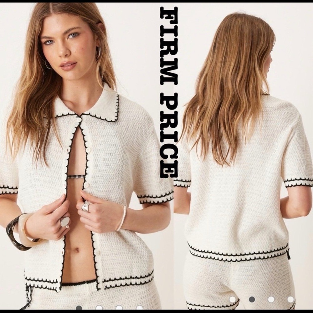 ASOS Cream Knit Blouse with Black Detailing